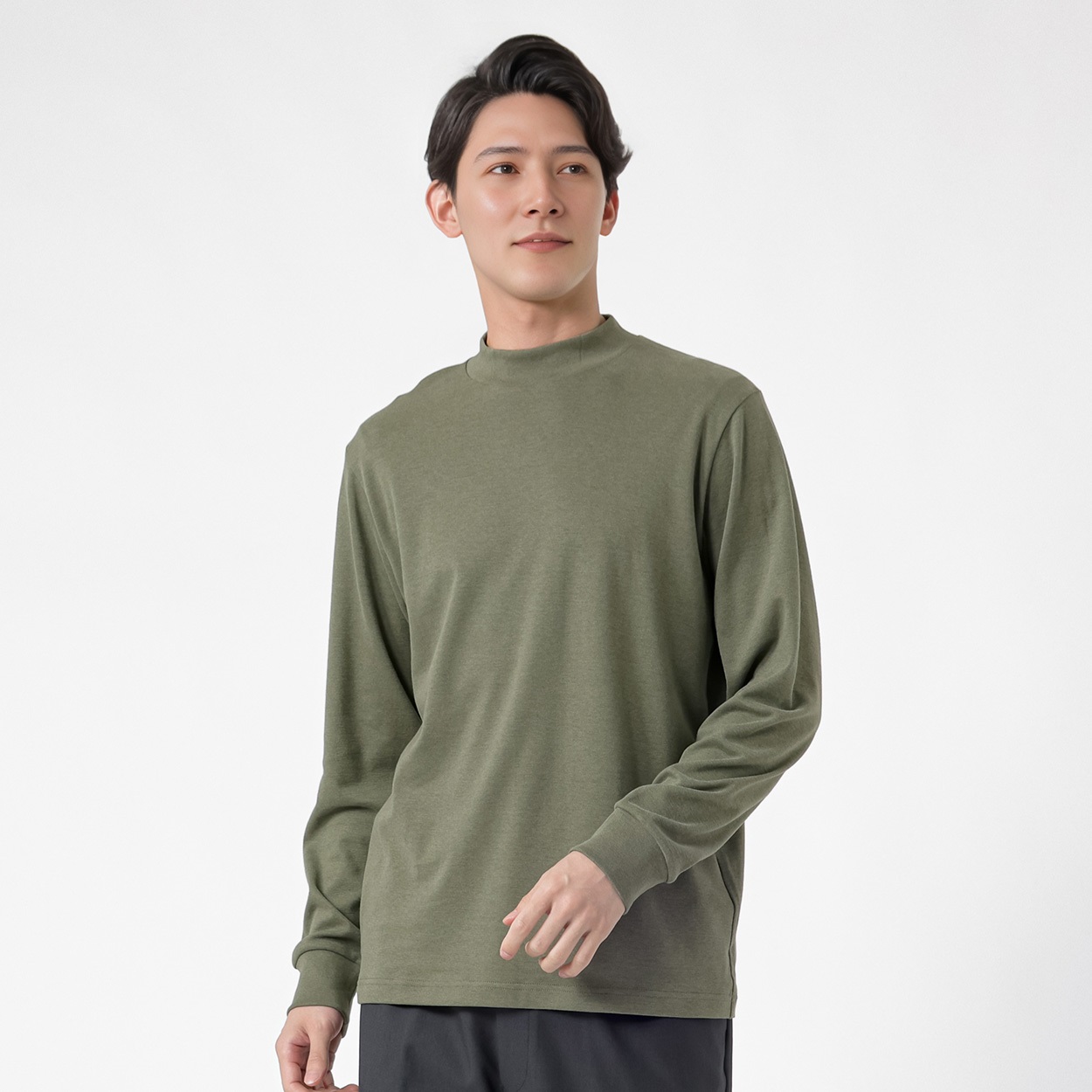 TVC(ティーヴィシー) コットン起毛リブモックネック長袖Tシャツ メンズ(ミドリ-L)