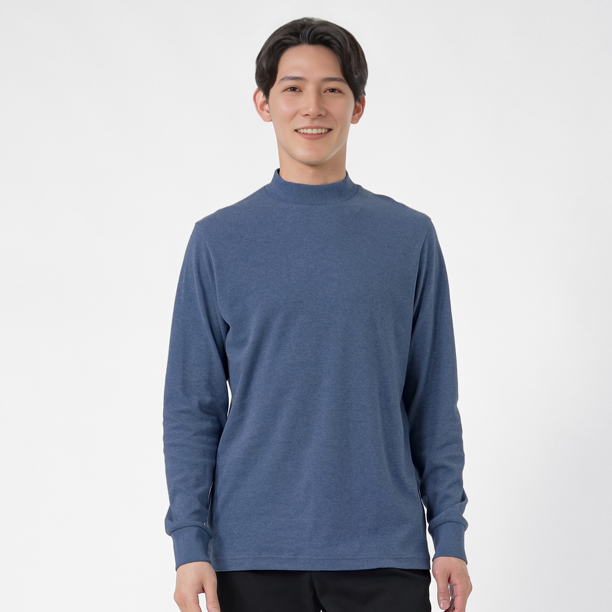 TVC(ティーヴィシー) コットン起毛リブモックネック長袖Tシャツ メンズ(アオ-XL)