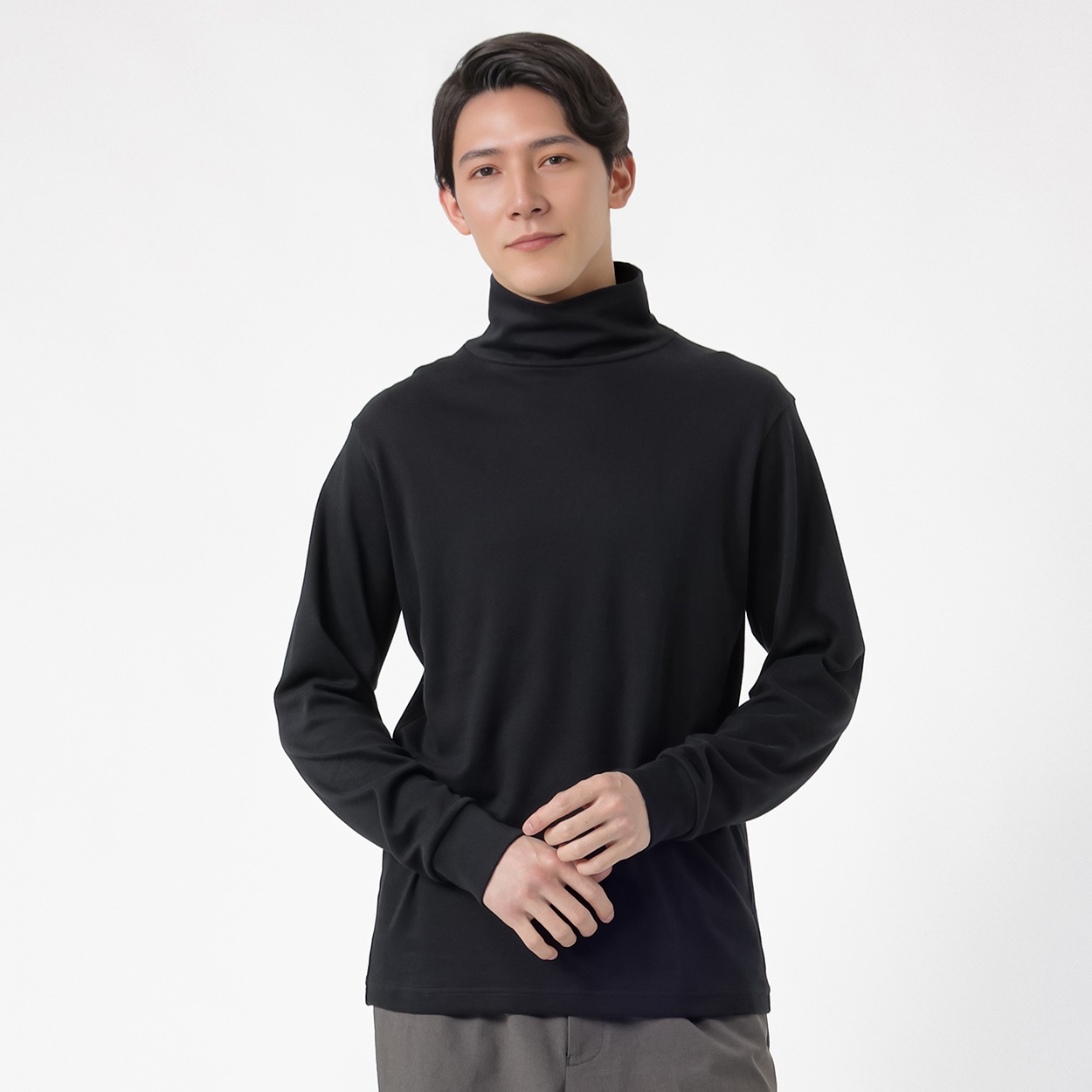 TVC(ティーヴィシー) コットン起毛タートルネック長袖Tシャツ メンズ(クロ-XL)
