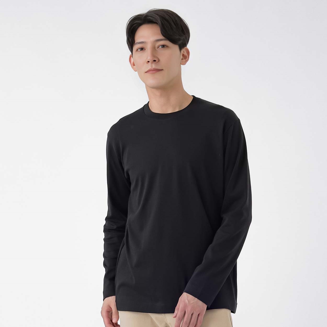TVC(ティーヴィシー) シルキーコットンスムース無地長袖Tシャツ メンズ(クロ-L)