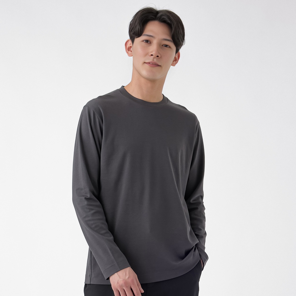 TVC(ティーヴィシー) シルキーコットンスムース無地長袖Tシャツ メンズ(チャコ－ルグレ－-M)