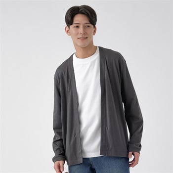 TVC(ティーヴィシー) シルキーコットンボタンレスカーディガン メンズ(チャコ－ルグレ－-S)