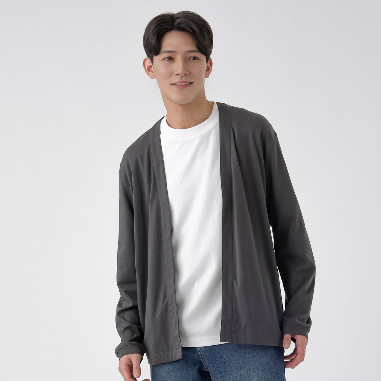 TVC(ティーヴィシー) シルキーコットンボタンレスカーディガン メンズ(チャコ－ルグレ－-L)