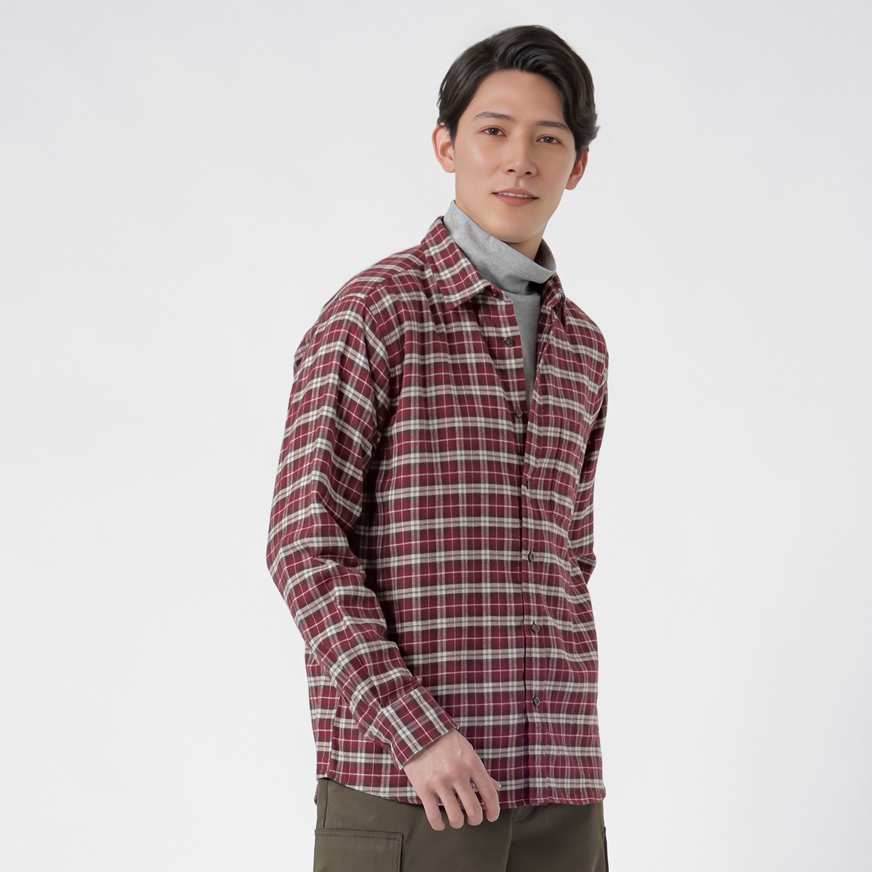 TVC(ティーヴィシー) フランネル長袖チェックレギュラーシャツ メンズ(アカ-S)