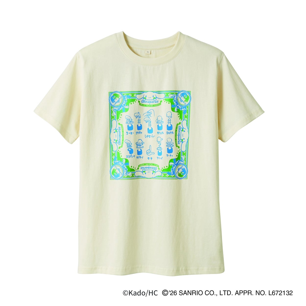 TVC(ティーヴィシー) Smile Talking Hands×シナモロール 手話モチーフTシャツ ユニセックス(キナリ(シナモンと手話）-XS)