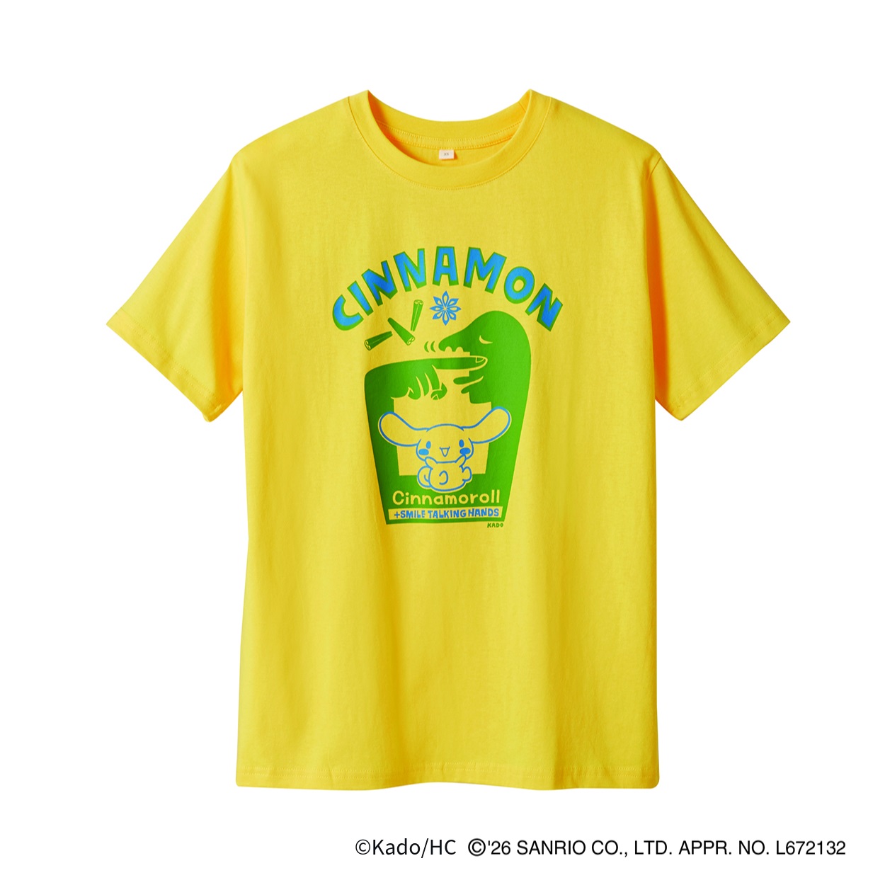TVC(ティーヴィシー) Smile Talking Hands×シナモロール 手話モチーフTシャツ ユニセックス(キイロ（シナモン）-M)