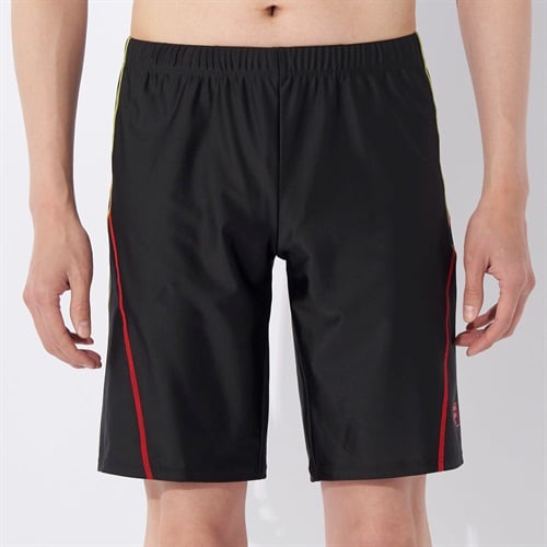 FILA(フィラ) ロングルーズスパッツ マルチステッチ メンズ(クロ×レッド-M)