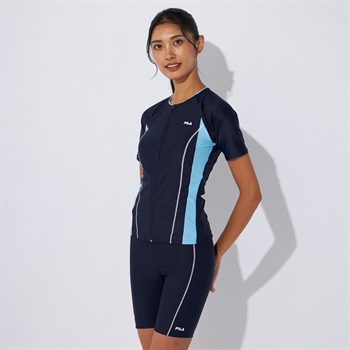 FILA(フィラ) 配色袖付フルジップセパレート水着（大寸） めくれ防止機能付 レディス(コイアオ-15ｺﾞｳ)