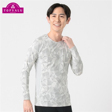 トップバリュ PEACE FIT(ピースフィット) COOL コンプレッションインナー クルーネック 長袖 強力接触冷感 メンズ(ホワイト（柄）-Ｍ)