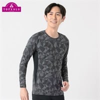 トップバリュ PEACE FIT(ピースフィット) COOL コンプレッションインナー クルーネック 長袖 強力接触冷感 メンズ(ブラック（柄）-Ｍ)
