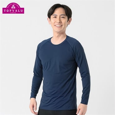 トップバリュ PEACE FIT(ピースフィット) COOL コンプレッションインナー クルーネック 長袖 強力接触冷感 メンズ(ダークブルー-Ｍ)