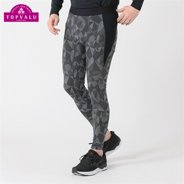 トップバリュ PEACE FIT(ピースフィット) COOL コンプレッションインナー ロングタイツ 強力接触冷感 メンズ(ブラック（柄）-Ｍ)