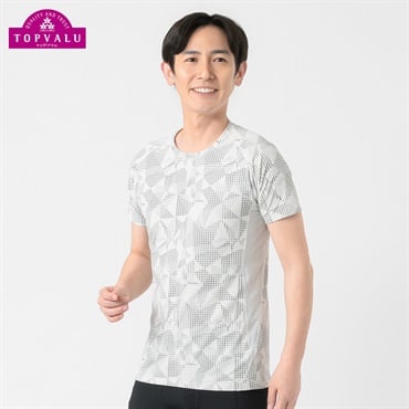 トップバリュ PEACE FIT(ピースフィット) COOL コンプレッションインナー クルーネック 半袖 強力接触冷感 メンズ(ホワイト（柄）-Ｍ)