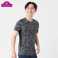 トップバリュ PEACE FIT(ピースフィット) COOL コンプレッションインナー クルーネック 半袖 強力接触冷感 メンズ(ブラック（柄）-Ｍ)