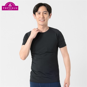 トップバリュ PEACE FIT(ピースフィット) COOL コンプレッションインナー クルーネック 半袖 強力接触冷感 メンズ(ブラック（無地）-Ｍ)