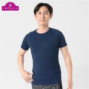 トップバリュ PEACE FIT(ピースフィット) COOL コンプレッションインナー クルーネック 半袖 強力接触冷感 メンズ(ダークブルー-Ｍ)