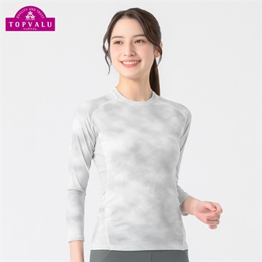 トップバリュ PEACE FIT(ピースフィット) COOL コンプレッションインナー クルーネック 長袖 強力接触冷感 レディス(ホワイト（柄）-Ｓ)