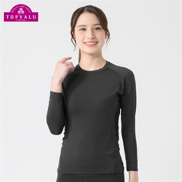 トップバリュ PEACE FIT(ピースフィット) COOL コンプレッションインナー クルーネック 長袖 強力接触冷感 レディス(ブラック-Ｓ)