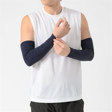 GUNZE(グンゼ) アームカバー 接触冷感 切替メッシュ 幅広め ４０ｃｍ丈 ユニセックス(ネイビー-フリー)