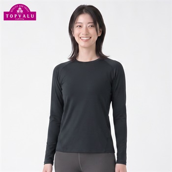 トップバリュ PEACE FIT(ピースフィット) WARM スポーツインナー 裏起毛 クルーネック 長袖 レディス(ブラック-Ｓ)