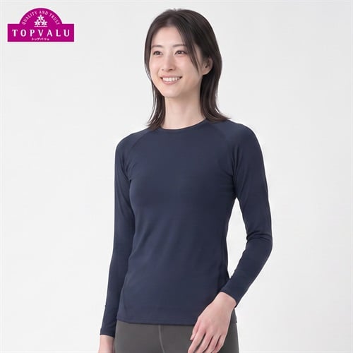 トップバリュ PEACE FIT(ピースフィット) WARM スポーツインナー 裏起毛 クルーネック 長袖 レディス(ダークブルー-Ｍ)