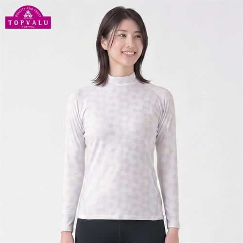 トップバリュ PEACE FIT(ピースフィット) WARM スポーツインナー 裏起毛 ハイネック 長袖 レディス(ホワイト（柄）-Ｓ)