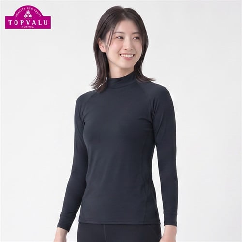 トップバリュ PEACE FIT(ピースフィット) WARM スポーツインナー 裏起毛 ハイネック 長袖 レディス(ブラック-Ｓ)