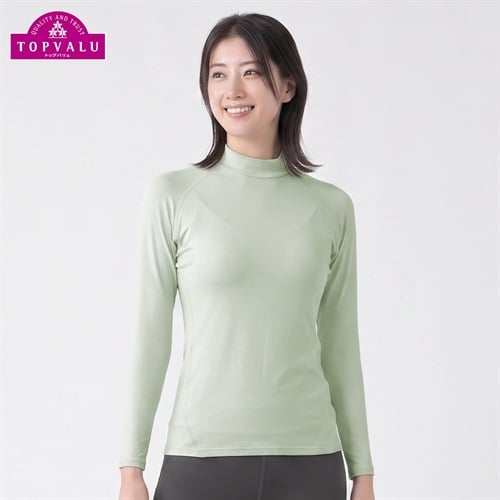 トップバリュ PEACE FIT(ピースフィット) WARM スポーツインナー 裏起毛 ハイネック 長袖 レディス(ライトグリーン-Ｓ)