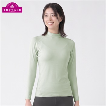 トップバリュ PEACE FIT(ピースフィット) WARM スポーツインナー 裏起毛 ハイネック 長袖 レディス(ライトグリーン-Ｓ)
