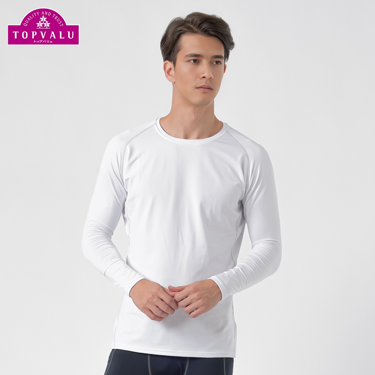 トップバリュ PEACE FIT(ピースフィット) WARM スポーツインナー 裏起毛 クルーネック 長袖 メンズ(ホワイト-ＸＬ)