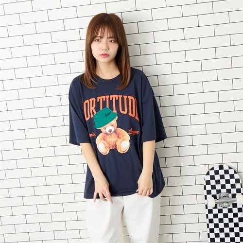 天竺クマハットTシャツ Doublefocus (ダブルフォーカス)(ネイビー-S)