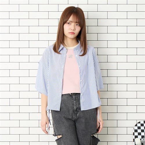 半袖脇シャーリングシャツ Doublefocus (ダブルフォーカス)(ブルー-M)