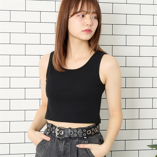 カップ付きタンクトップ37丈 Doublefocus (ダブルフォーカス)(ブラック-S)