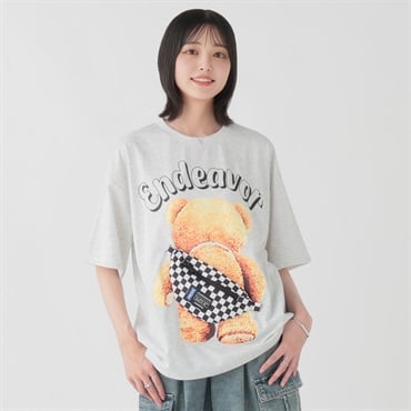 クマプリントバッグTシャツ Doublefocus (ダブルフォーカス)(キナリ-S)