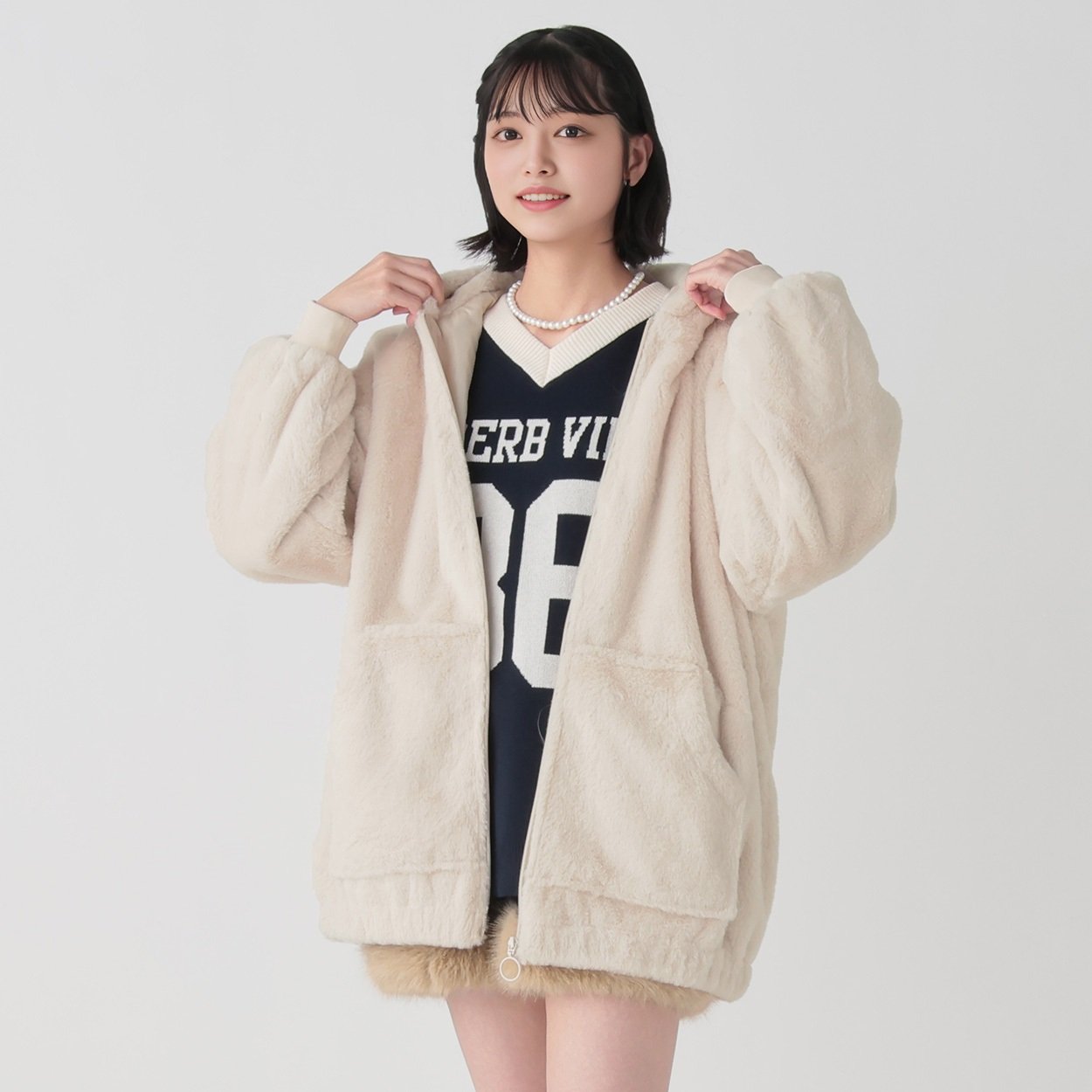 ふわふわ。 ネコミミ・ウサミミフェイクファーブルゾン レディス Doublefocus