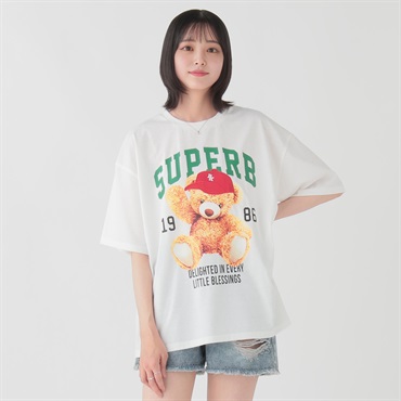 ツイルCAPくまTシャツ レディス Doublefocus (ダブルフォーカス)(シロ-S)