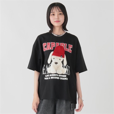 ニット帽いぬTシャツ レディス Doublefocus (ダブルフォーカス)(クロ-S)