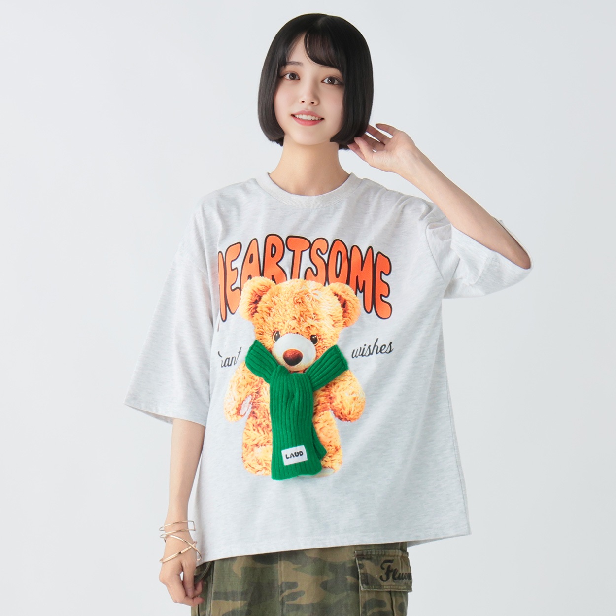 くまマフラー付7分袖T レディス Doublefocus (ダブルフォーカス