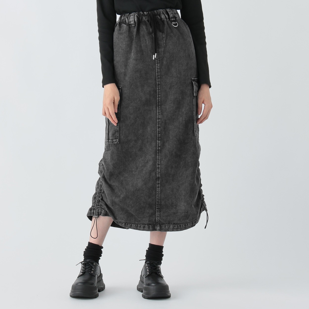 デニム脇ドロストスカート レディス Doublefocus (ダブル