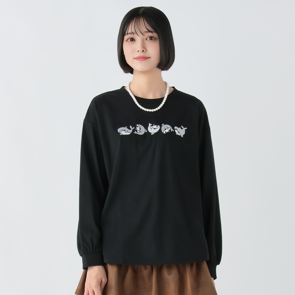 サメ刺繍長袖Tシャツ レディス Doublefocus (ダブルフォーカス