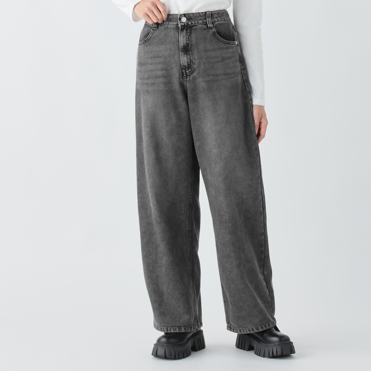 ポンタ様 デニム 36グレー デニムバギーカーブパンツ レディス Doublefocus (ダブルフォーカス