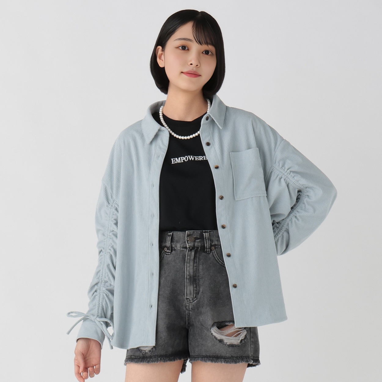 コーデュロイ袖ドロストシャツ レディス Doublefocus (ダブル