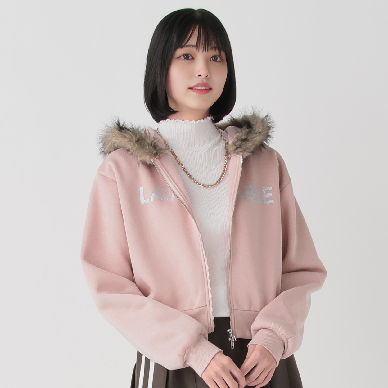 裏起毛フードフェイクファーZIPパーカ レディス Doublefocus(ダブル