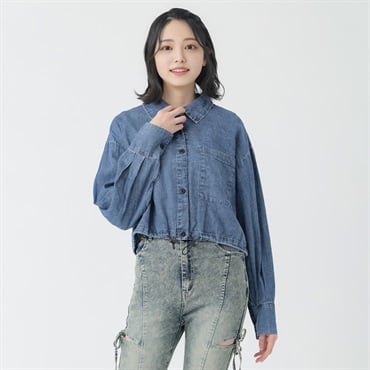 ご購入者様決定［Doublefocus］ケミカル風デニムシャツ  ボタンシャツ羽織物ジャケット POLIQUANT - THE DEFORMED DENIM FATIGUE SHIRT JACKET / デニムシャツ