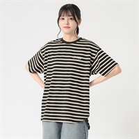 裾ラウンドボーダーＴシャツ レディス Doublefocus(ダブルフォーカス)(クロ-S)