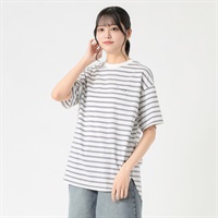 裾ラウンドボーダーＴシャツ レディス Doublefocus(ダブルフォーカス)(アオ-S)