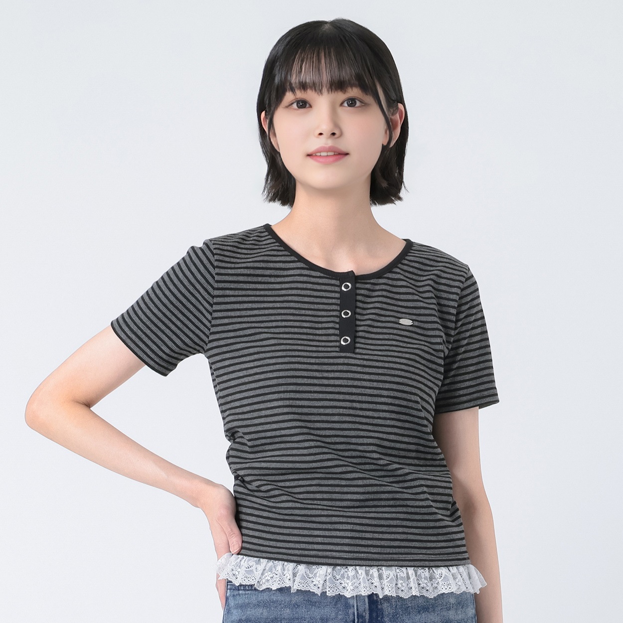 ラメテレコリブヘンリーネックプルオーバー レディス Doublefocus(ダブルフォーカス)(ボーダー-M)