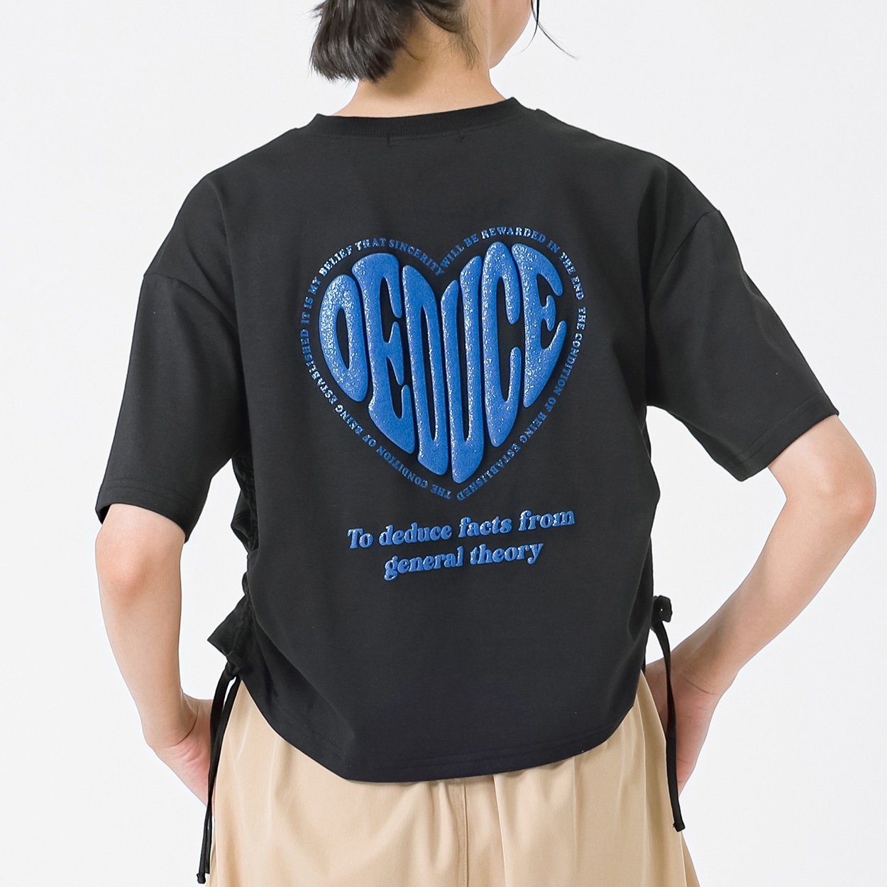 ハートラメ脇シャーリングTシャツ レディス Doublefocus(ダブルフォーカス)(クロ-M)