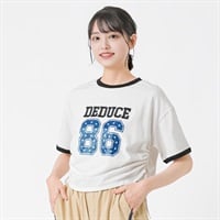 刺繍ラメナンバー脇シャーリングTシャツ レディス Doublefocus(ダブルフォーカス)(シロ-S)