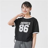 刺繍ラメナンバー脇シャーリングTシャツ レディス Doublefocus(ダブルフォーカス)(クロ-S)